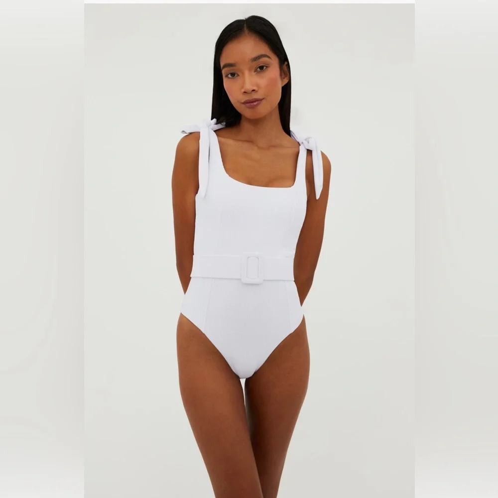 Beach Riot Sydney Belted One-Piece Swimsuit, White, Size Large, $168